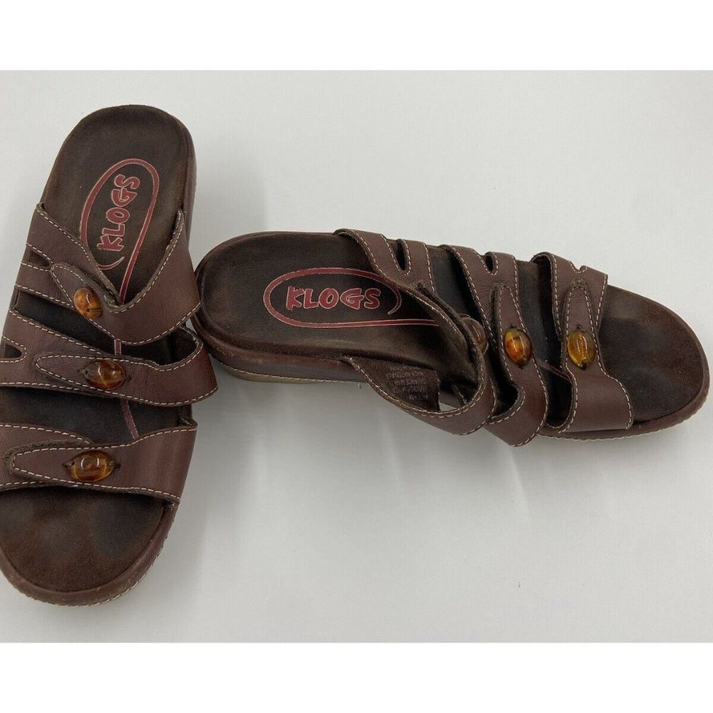 Klogs Slip Resistant Women Size 6 M Brown Wedge Slip On Sandal Detailed Straps - Picture 3 of 11